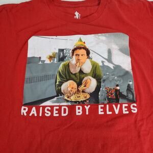 Elf Movie Raised By Elves Red Short Sleeve Christmas Tee Men's Size XXL